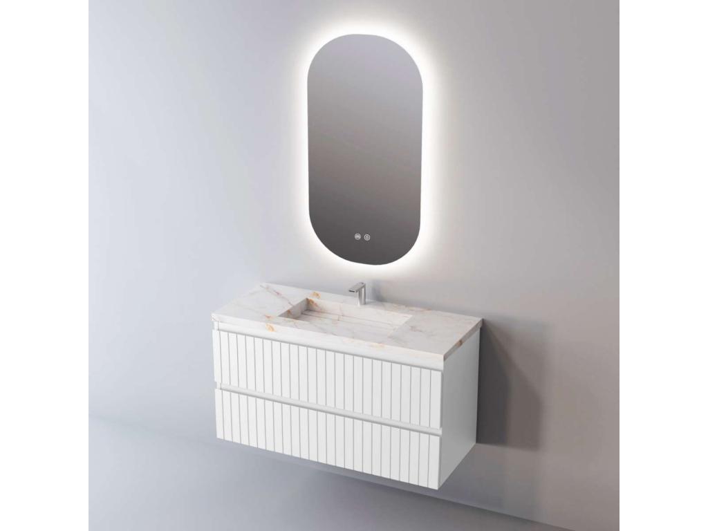 Meuble de salle de bain plan vasque Grès Cérame Blanc Storm 2 Tiroirs l60xh54xp45 Laqué Blanc Mat GLOW HJVA26219