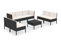 8-piece garden furniture set with cushions, black woven resin, YKLL61662
