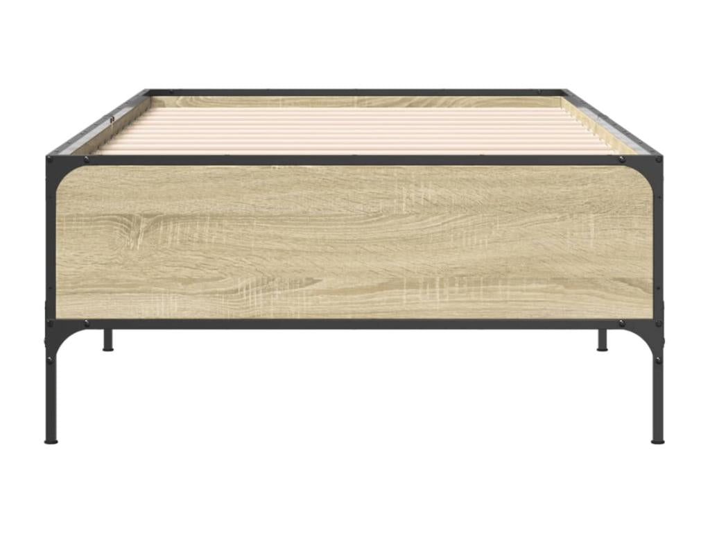Domopure oak bed frame 90x190 cm engineered wood and metal QNLJ85873