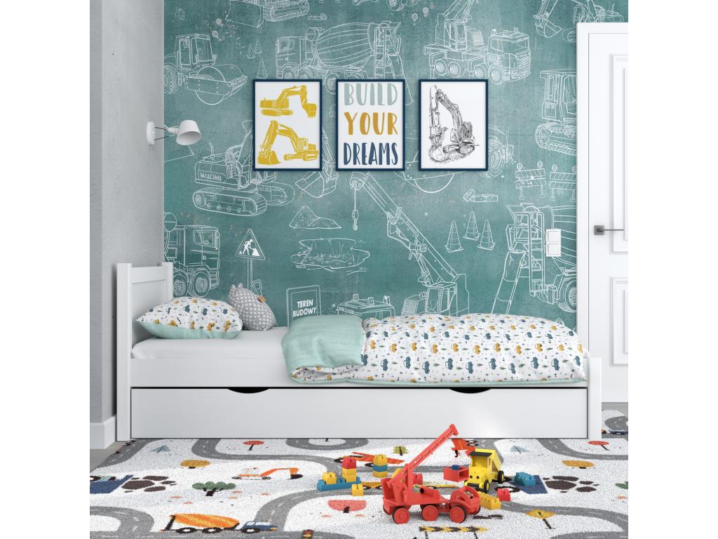 Single wooden bed - with drawer N02 White 100x190 XKKZ02260