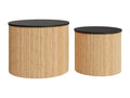 Tables basses rondes en rotin et plateau noir lot de 2 - Domopure XBGH83664