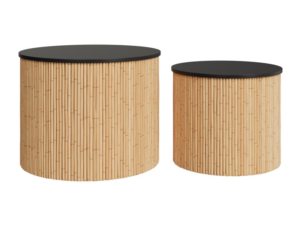 Tables basses rondes en rotin et plateau noir lot de 2 - Domopure XBGH83664