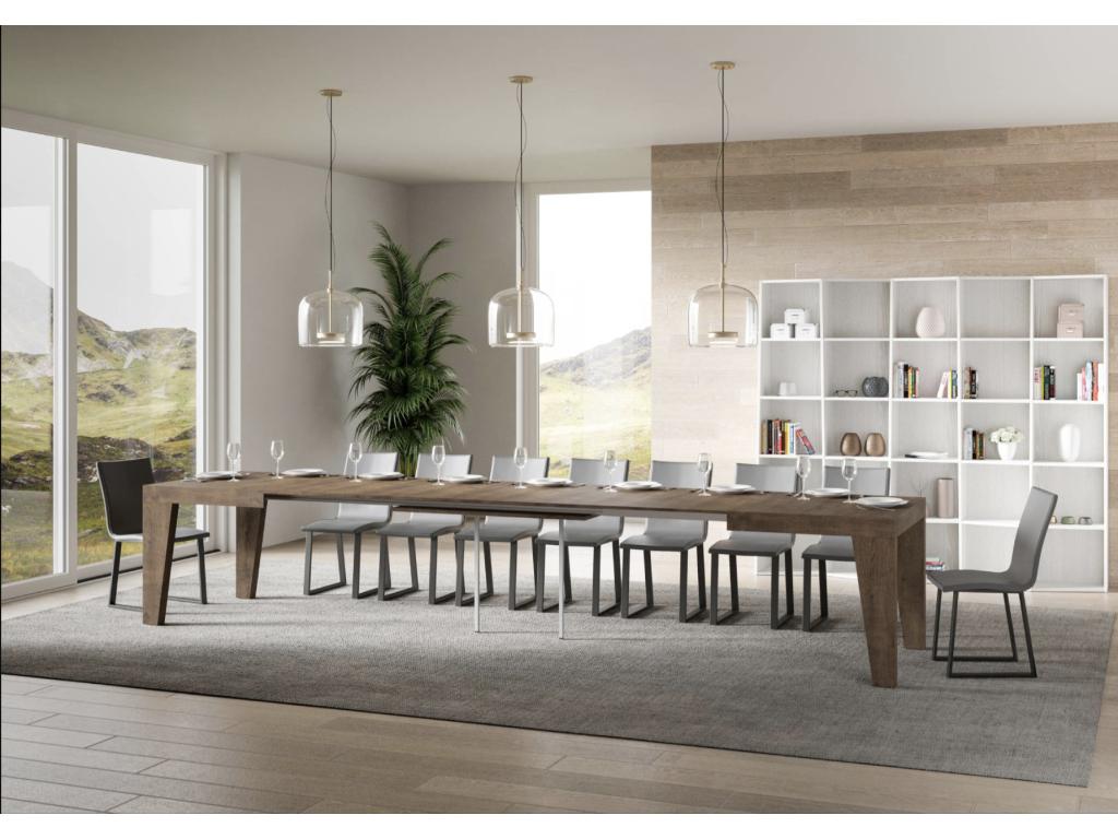 Domopure Extendable Wooden Dining Table - Brown - 4-Leg Base - 2 Slim Extension Leaves - Extends from 130 to 234cm QYBL06698