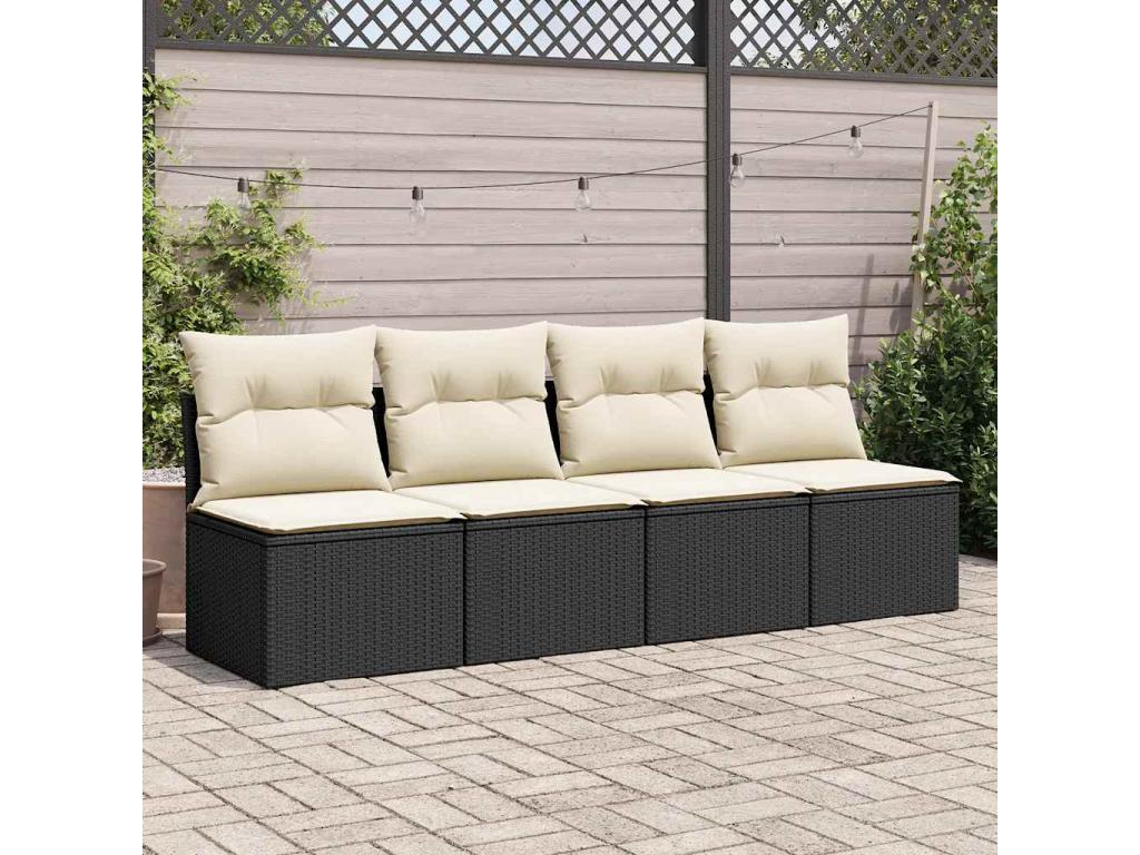 Salon de jardin avec coussins 2 pcs noir résine tressée Domopure WFVI02398