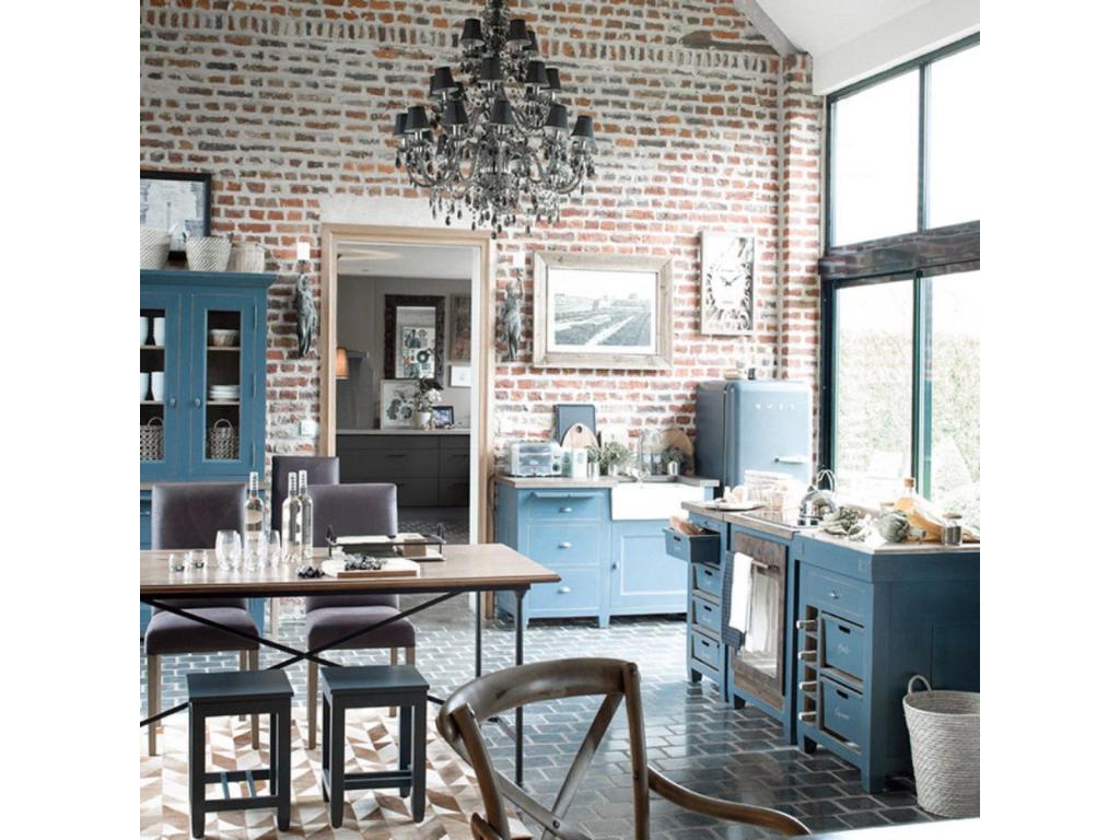 Haut De Buffet 2 Portes Vitrées Bois Bleu - Domopure RVXD54451