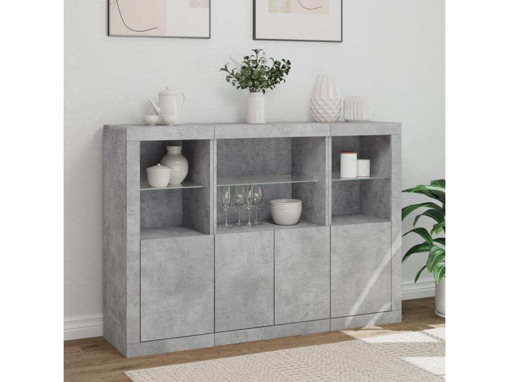 Buffets avec Domopureères LED 3 pièces gris béton bois d'ingénierie FTQQ76859