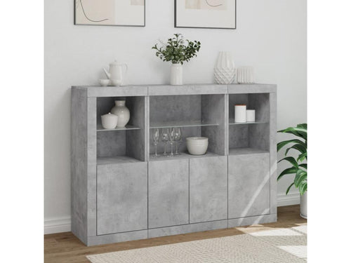 3-piece buffet set with LED lighting, concrete grey engineered wood finish, FTQQ76859