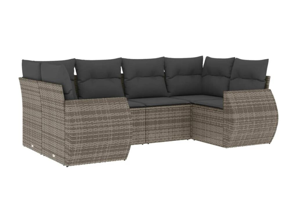 Salon de jardin 6 pièces avec coussins gris résine tressée FBID29413