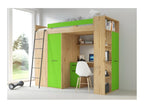 Mezzanine bed 90x200cm with ladder, wardrobe, desk, bookcase and many shelves VENA L Oak Decohaute/green IFQE53346