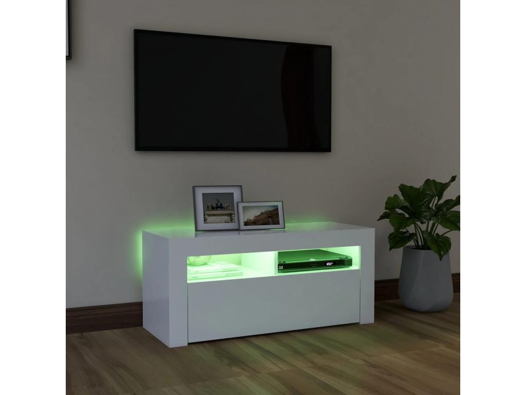 Meuble TV avec Decohauteères LED blanc 90x35x40 cm ACQK09555