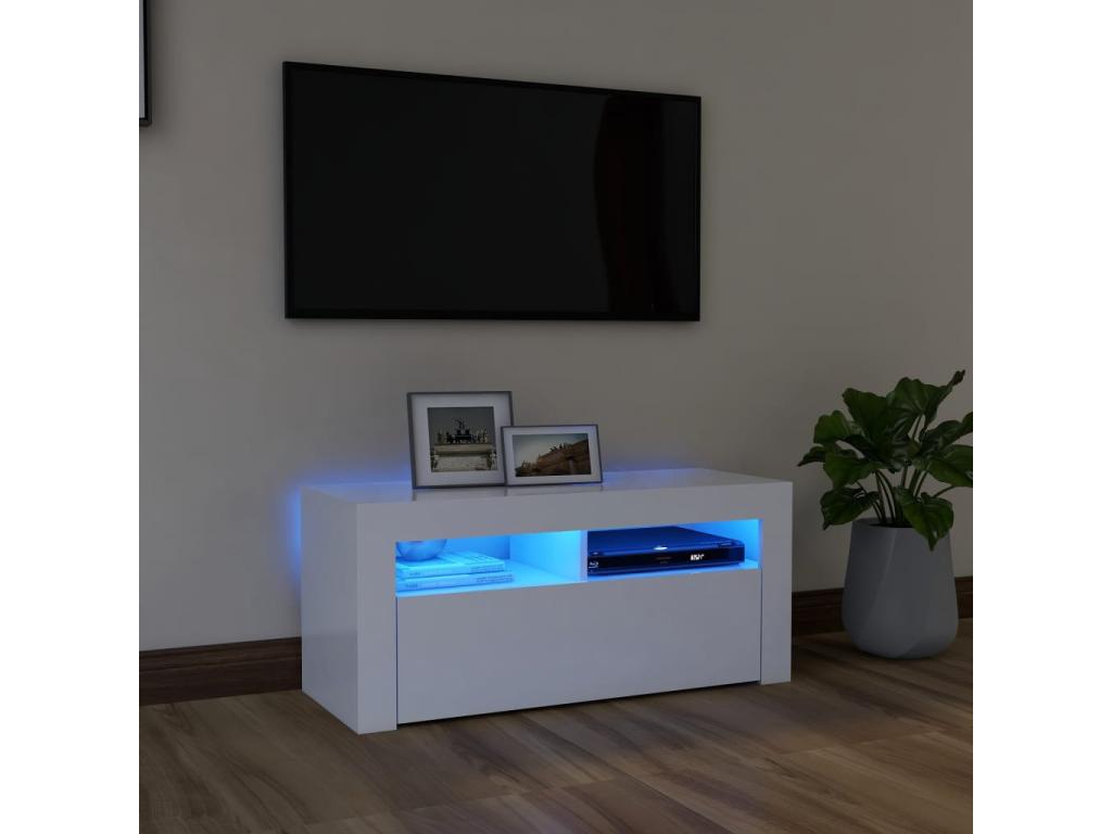 Meuble TV avec Decohauteères LED blanc 90x35x40 cm ACQK09555