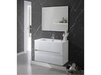 Meuble de salle de bain coloris blanc avec vasque moulée en céramique miroir - Longueur 100 x Profondeur 46 x Hauteur 56 cm OUFJ54326