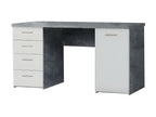 White desk with 4 drawers and 1 door in grey concrete finish - Domopure MIVV11259