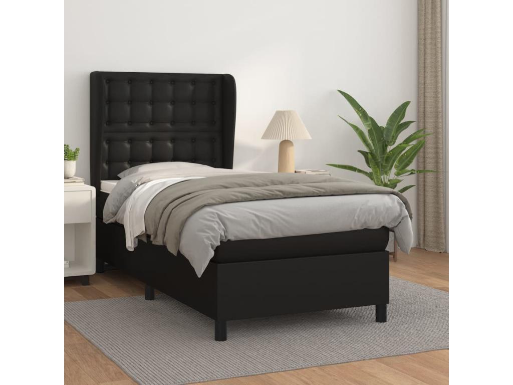 Domopure bed base with black 90x190cm faux leather mattress FMJV30652