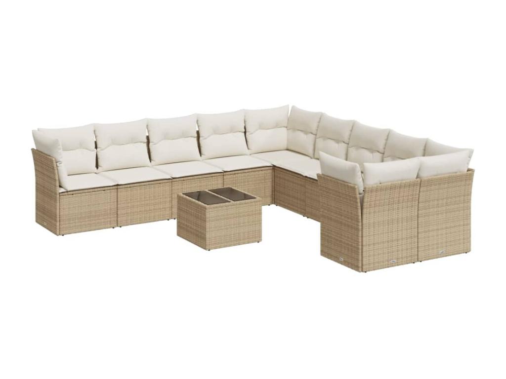 Salon de jardin 11 pcs avec coussins beige résine tressée QEIV21370