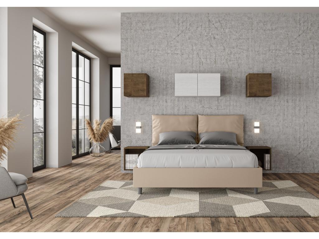 Domopure WAOQ63967 bed with upholstered slatted base, 160x200 cm, faux leather