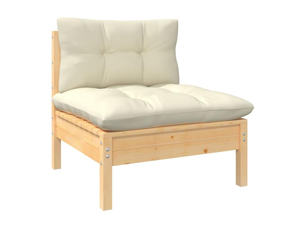 7-piece garden furniture set with cream cushions, pine wood LKTT95126