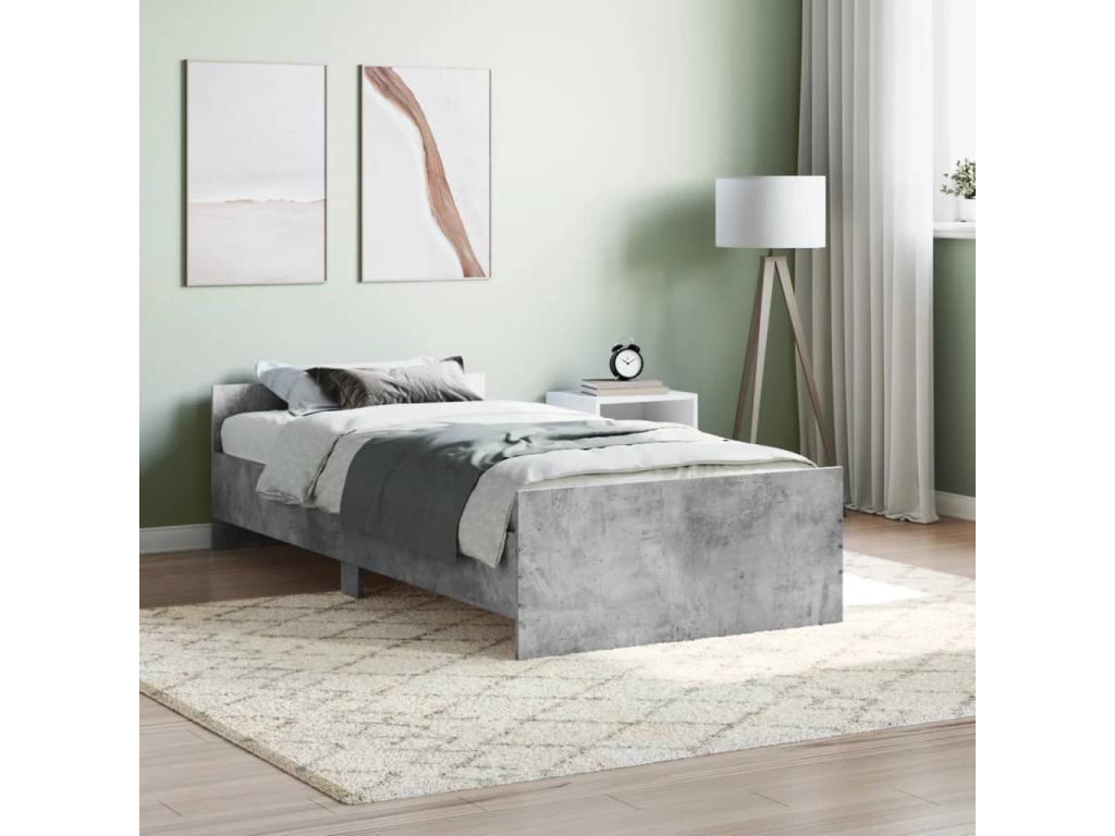 Concrete grey bed frame 90x190 engineered wood JXJJ90786