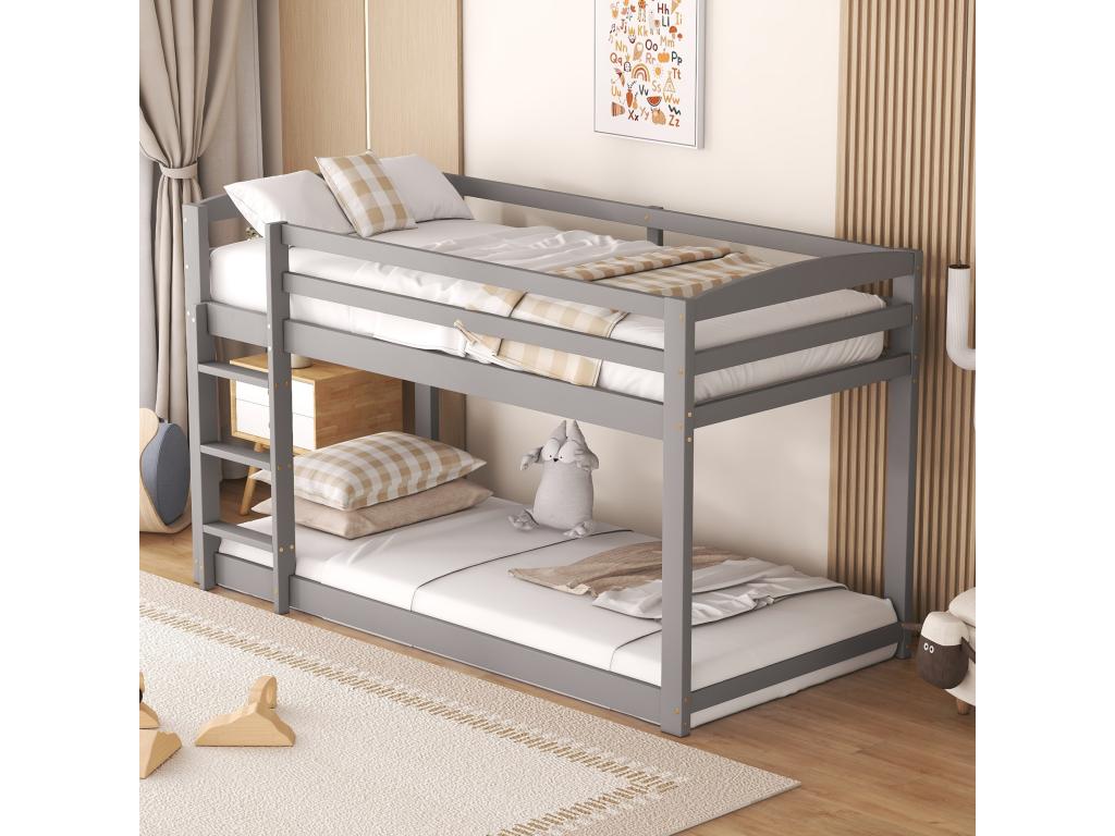 Bunk bed for children and teenagers, solid wood frame, easy assembly, 90x200cm, grey QLRF75613