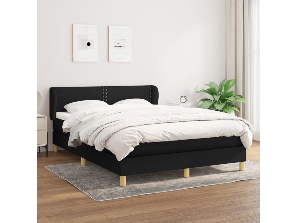 Upholstered bed base with mattress, black, 140x190 cm, fabric, WEWF42261