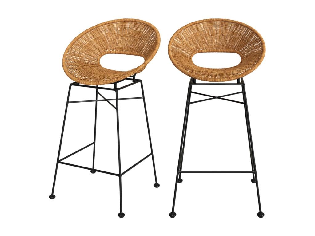 Lot de 2 tabourets pour îlot central 65 cm en résine tressée - Domopure KLAO83222