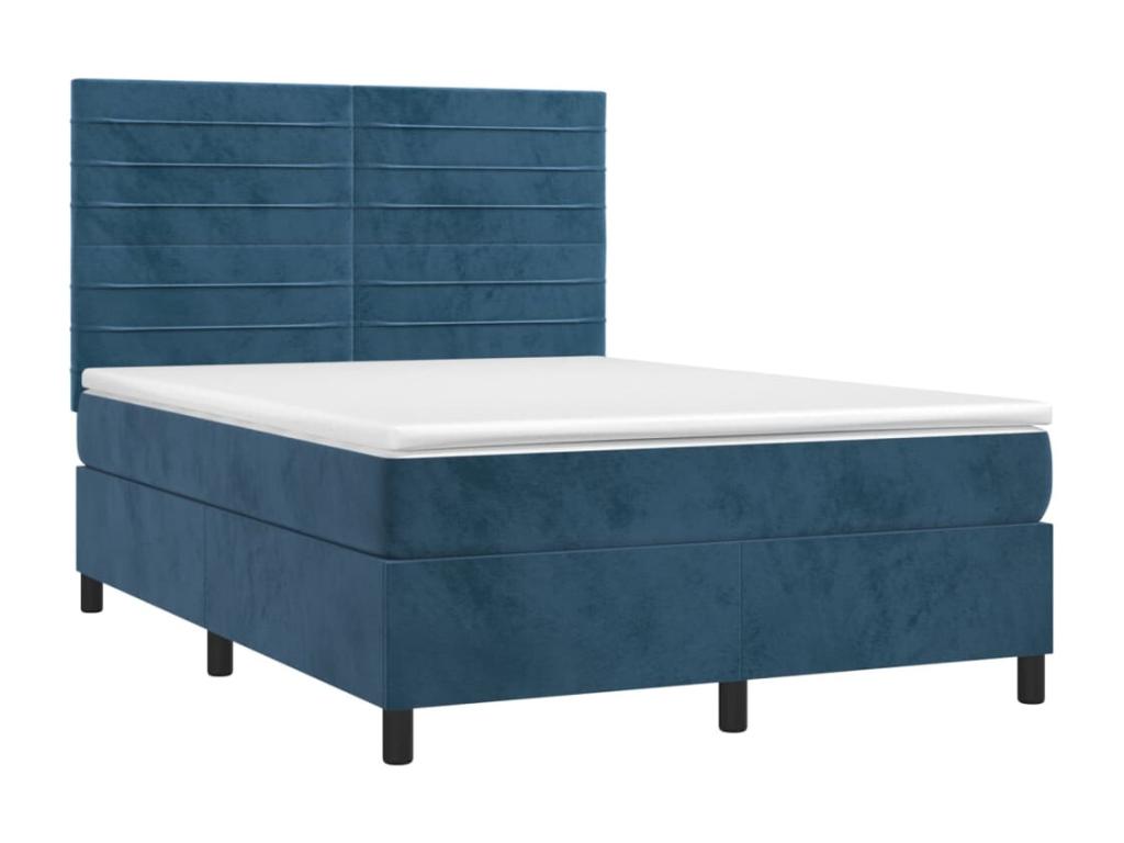 Upholstered bed base with mattress and LED light, dark blue, 140x200 cm, velvet, NXDM27332