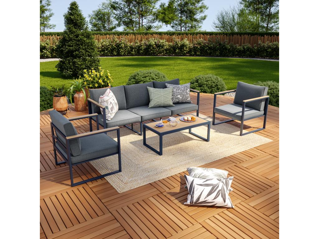 Chicyla YPKF35378 5-Seater Aluminium and Polywood Garden Furniture Set in Grey and Natural
