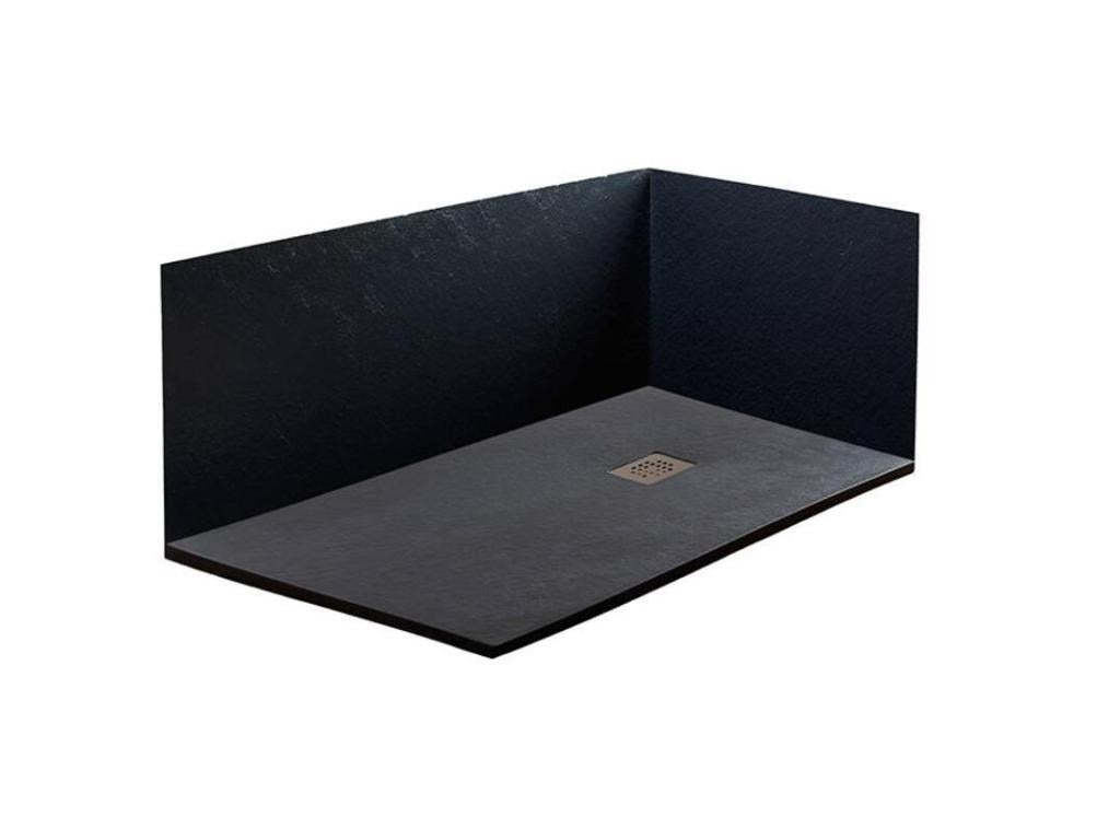 Receveur de Douche 65x140 cm Domopure Extra Slim Noir En Résine Synthétique et Poudre de Marbre Avec Vidange Libre UUCQ53654