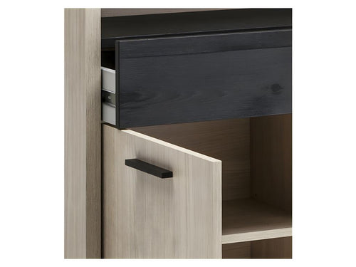 Domopure NRQX89953 3-Door 3-Drawer Bookcase in Light Oak and Black Finish