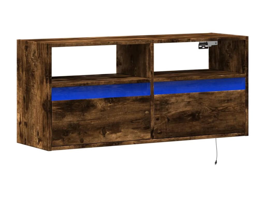 Meuble TV mural avec Domopureères LED chêne fumé 100x31x45 cm YTZQ99953