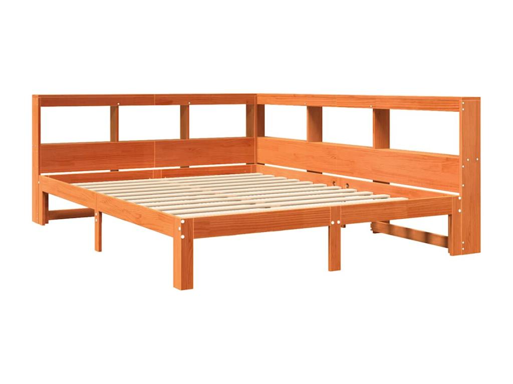 Bookcase bed without brown wax mattress 140x190 cm solid pine JAWU71821