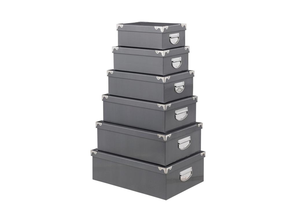 Lot de 6 Boîtes de rangement avec poignées et coins en métal coloris Gris HYHB38289