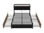Bed with 4 drawers 140x200cm - with LED and charging ports - Black RHVP76453