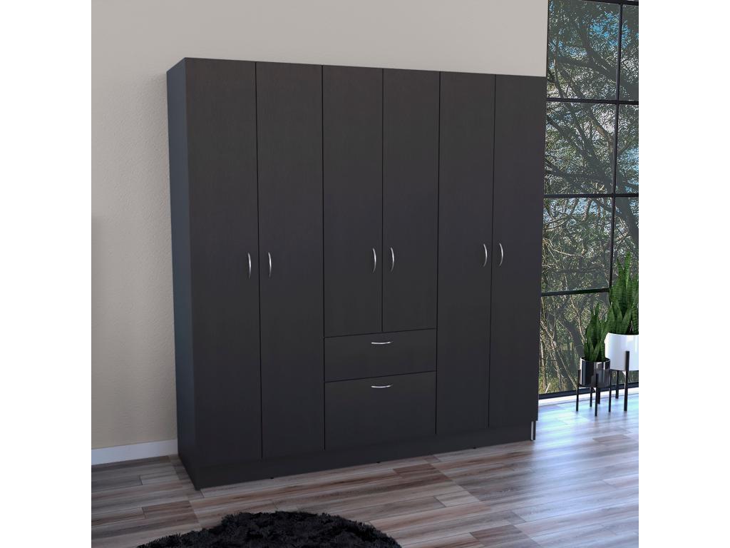 Decohaute 6-Door Wardrobe with Drawer and Cabinet, 181 cm x 162 cm x 47.29 cm, Black, BOGO62990