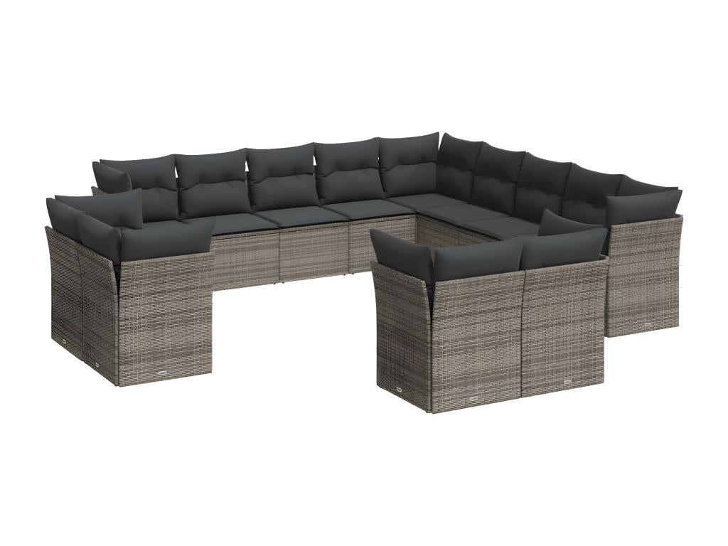 13-piece garden furniture set with cushions, grey woven resin ZZAX46021