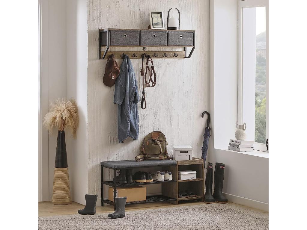 Wall-Mounted Coat Rack Clothes Rack with 3 Baskets and 7 Hooks FHK26-N UMNY67373