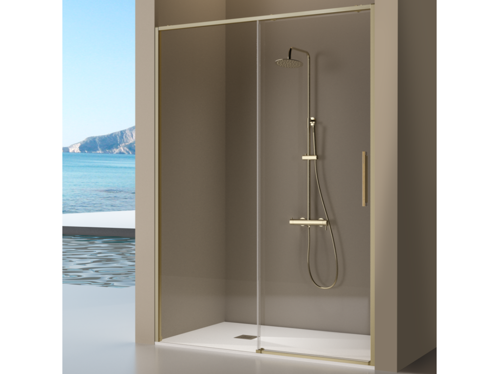 Paroi de douche dorée fixe porte coulissante Domopure or brossé 116-118.6 cm CXRJ99844
