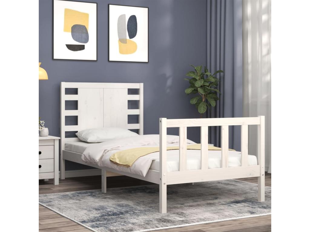 White bed frame and headboard 100x200 cm solid wood RTPC45161