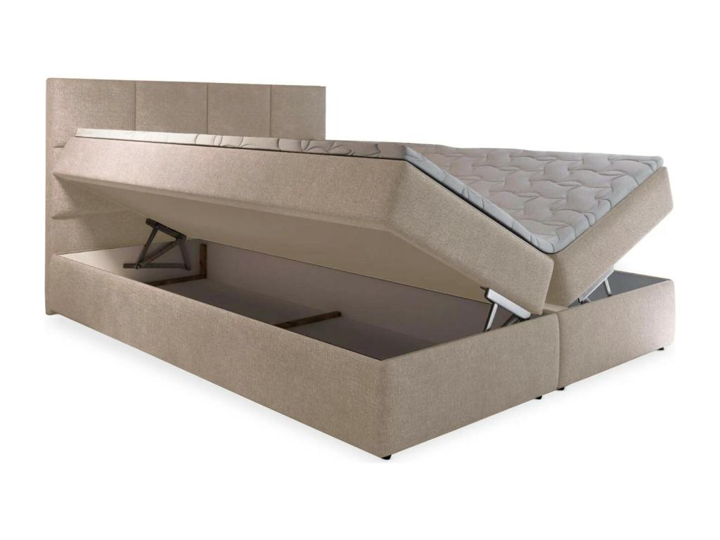 Dark grey fabric box spring bed with mattress and topper Lizen-Sleeping area 140x200 cm YEPI06014