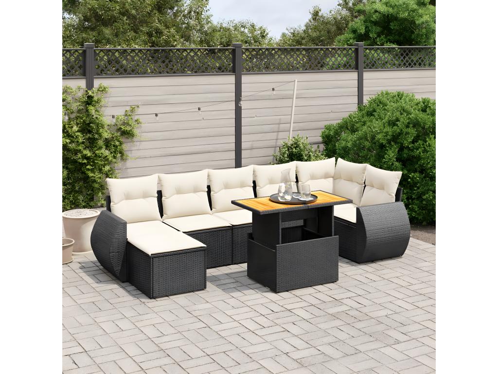 Salon de jardin 8 pcs avec coussins noir résine tressée IHSM64602