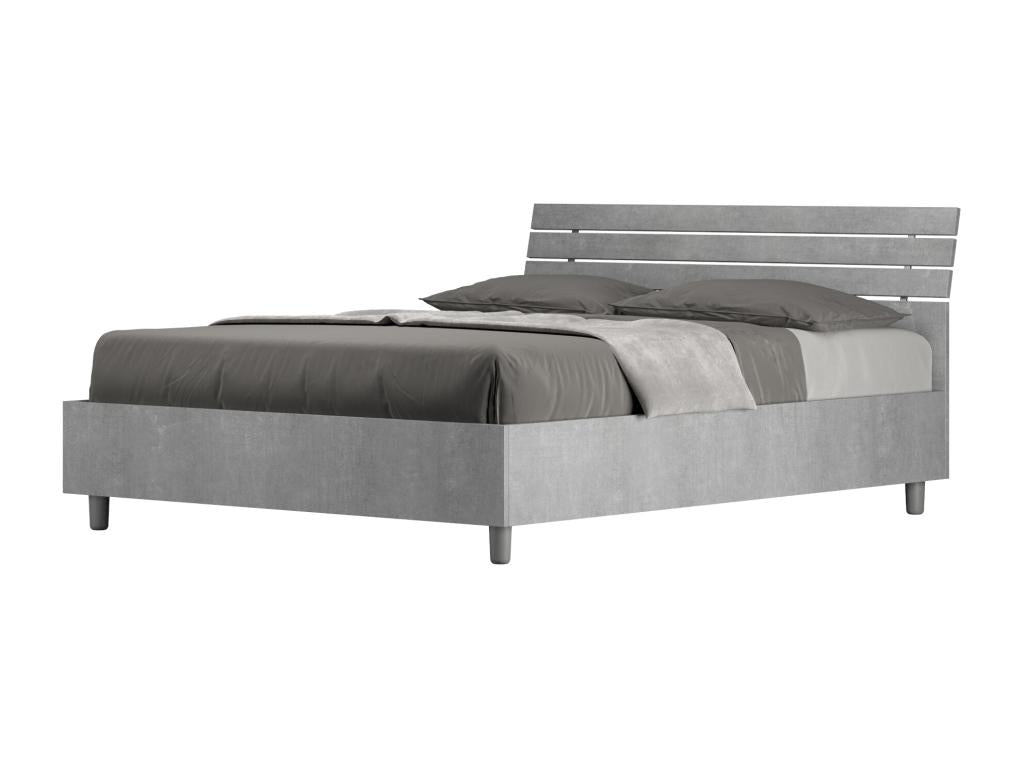 Domopure HKGM81998 Double Bed with Storage 140x200, Slanted Headboard with Concrete Grey Slats