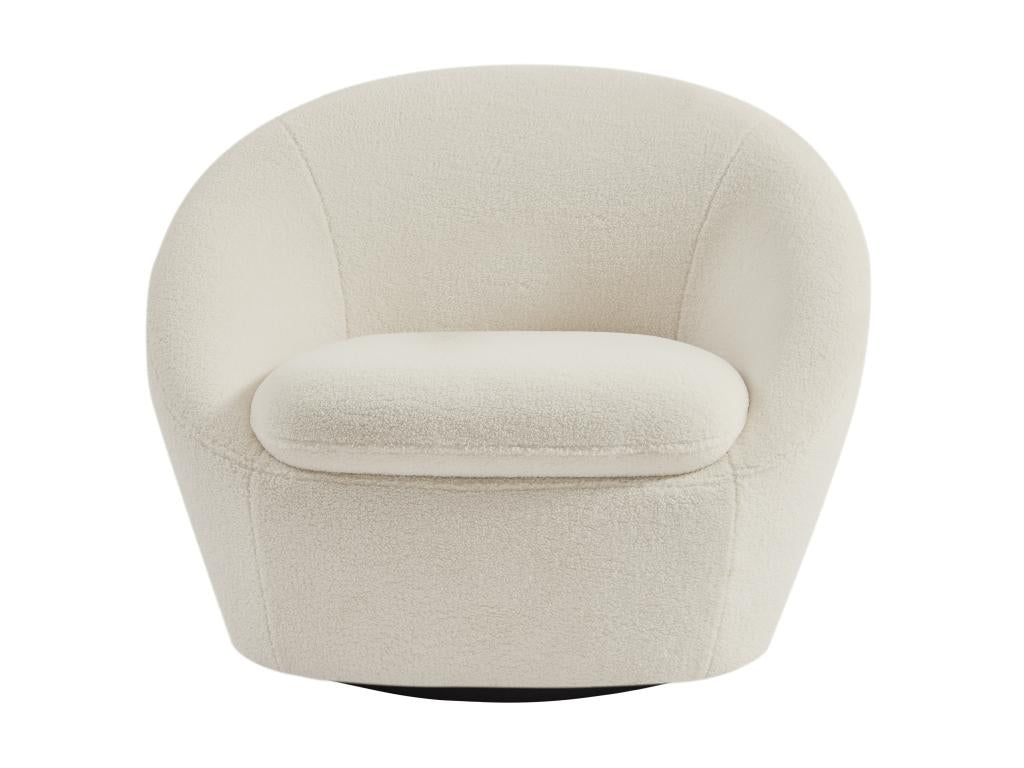 Domopure KWRP09909 Rounded Swivel Armchair in White Bouclé Fabric