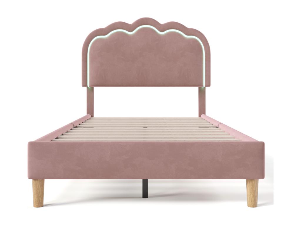 Lit capitonné 90x200 cm avec tête de lit réglable pour chambre à coucher - LEDs - velours - rose AOXB28995