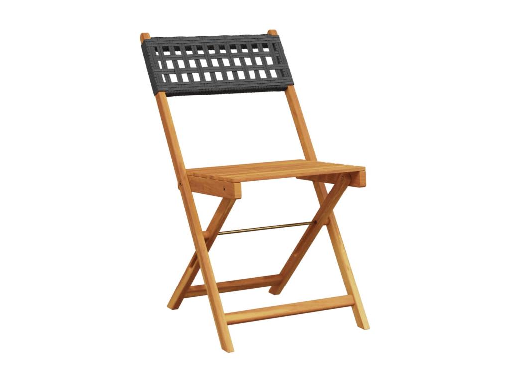 Folding garden chairs, set of 6, black poly rattan, solid wood, MDZY33736