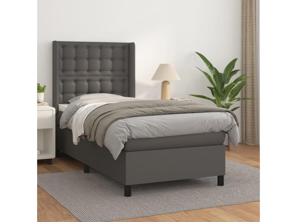 Lit à sommier tapissier avec matelas Gris 100x200 cm Similicuir VKVF88546