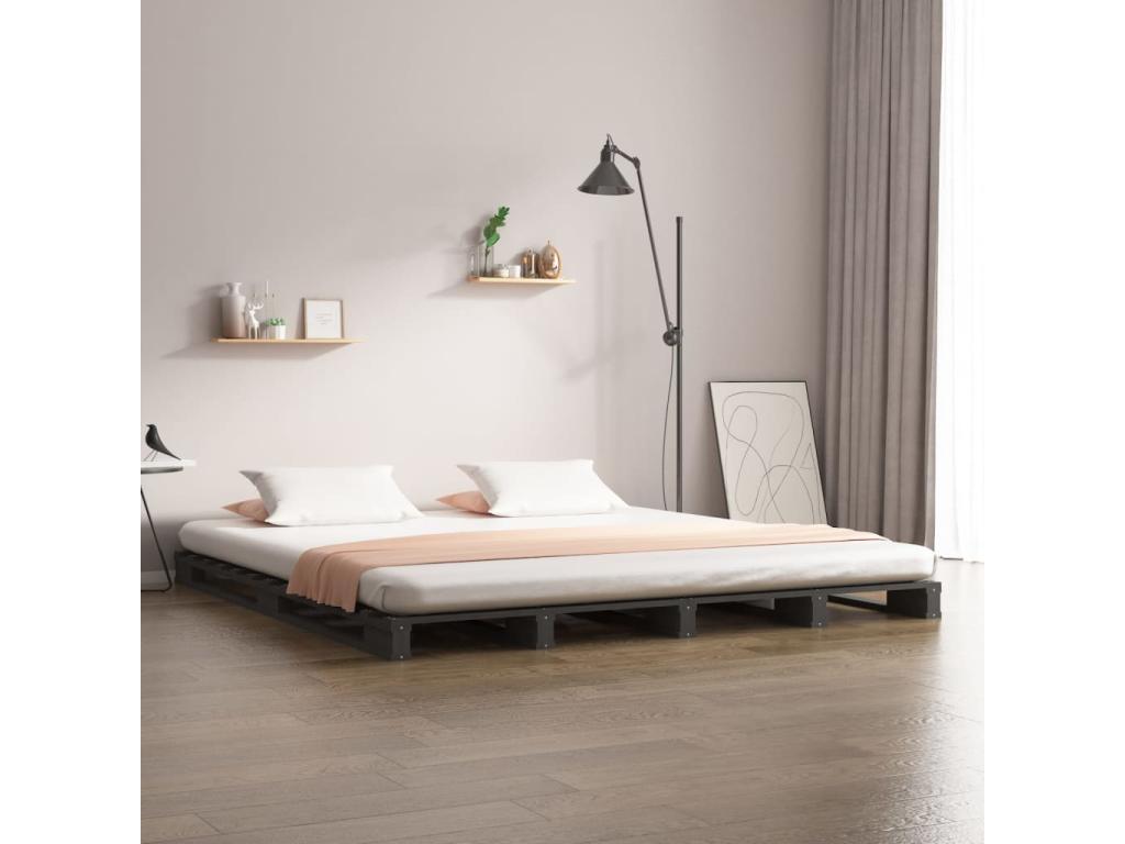 Pallet bed without mattress, grey, 120x200 cm, solid wood, ZWXU41104