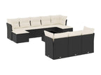 11-piece garden furniture set with cushions, black woven resin FZUO74395