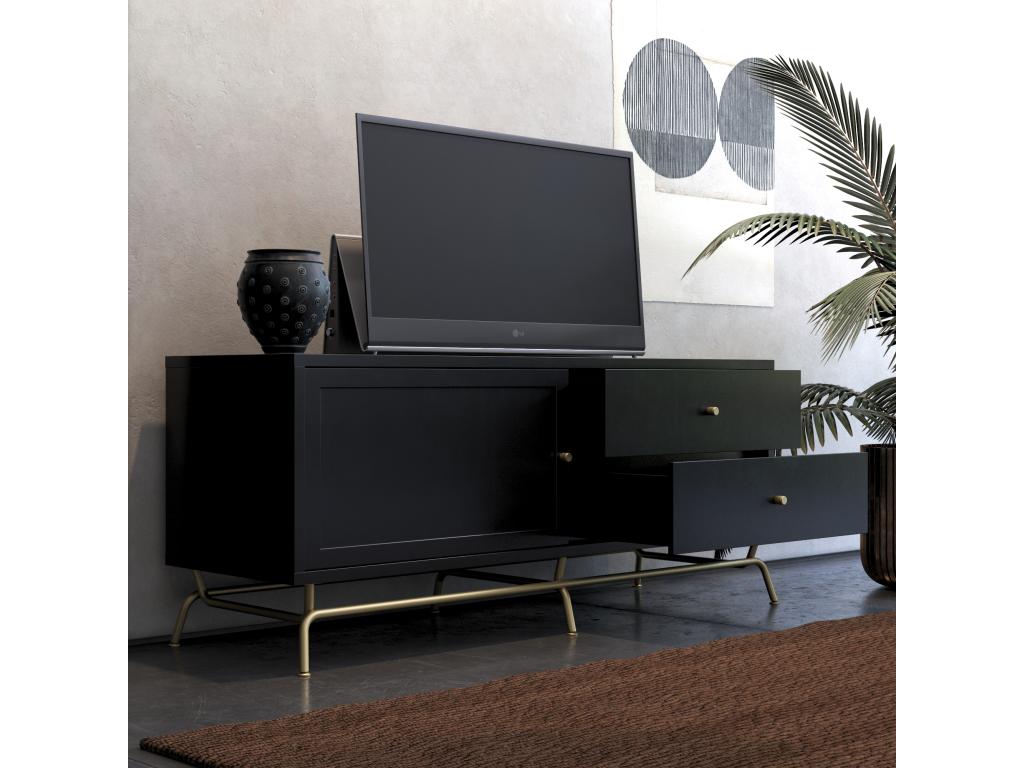 Meuble TV avec 2 tiroirs et 1 porte en panneaux de partic- mélaminés ZYFX20006