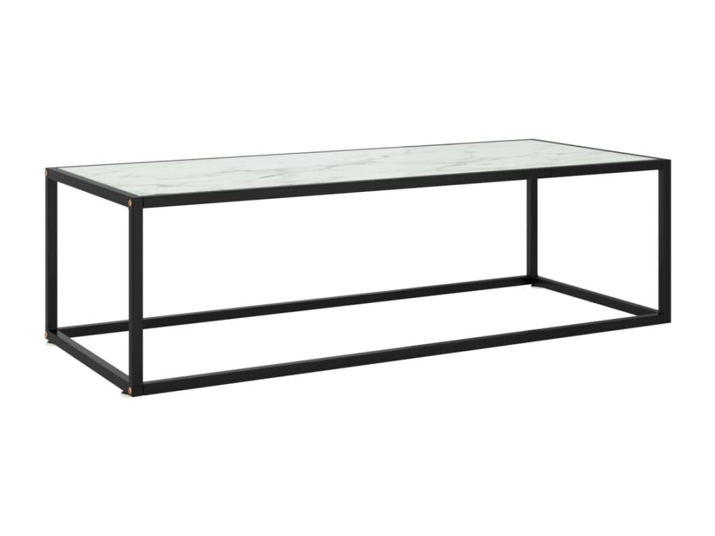 Table basse Noir avec verre marbre blanc 120x50x35 cm MUIB27654
