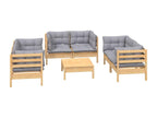 7-piece garden furniture set with grey cushions, solid pine wood MGWH38628